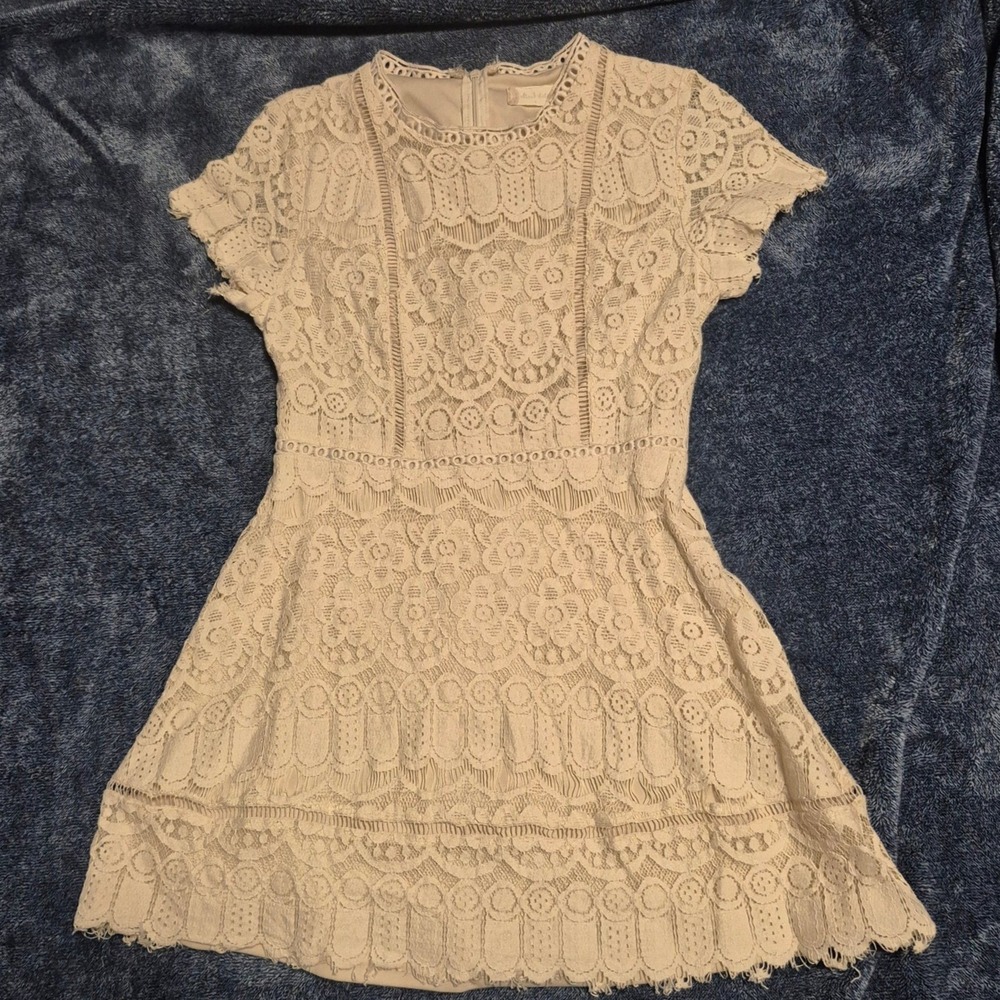Altar'd State Cream Floral Lace Mini Dress Short Sleeve Crochet Trim Small